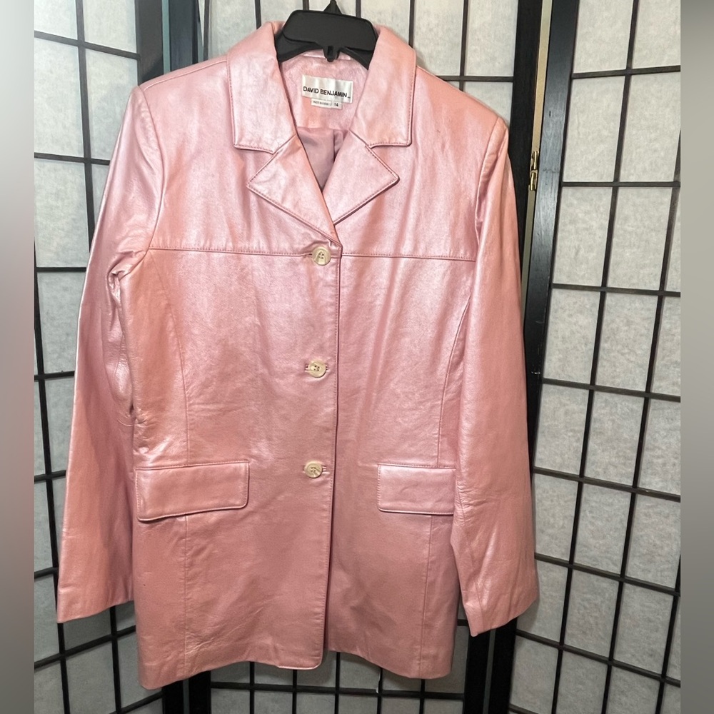 Pink David Benjamin Mid Length Leather Jacket  Women’s 14 Vintage